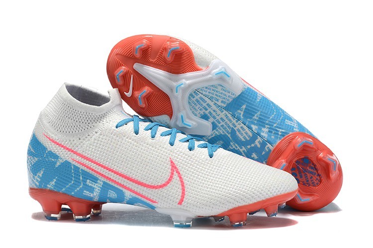 white and blue nike mercurial