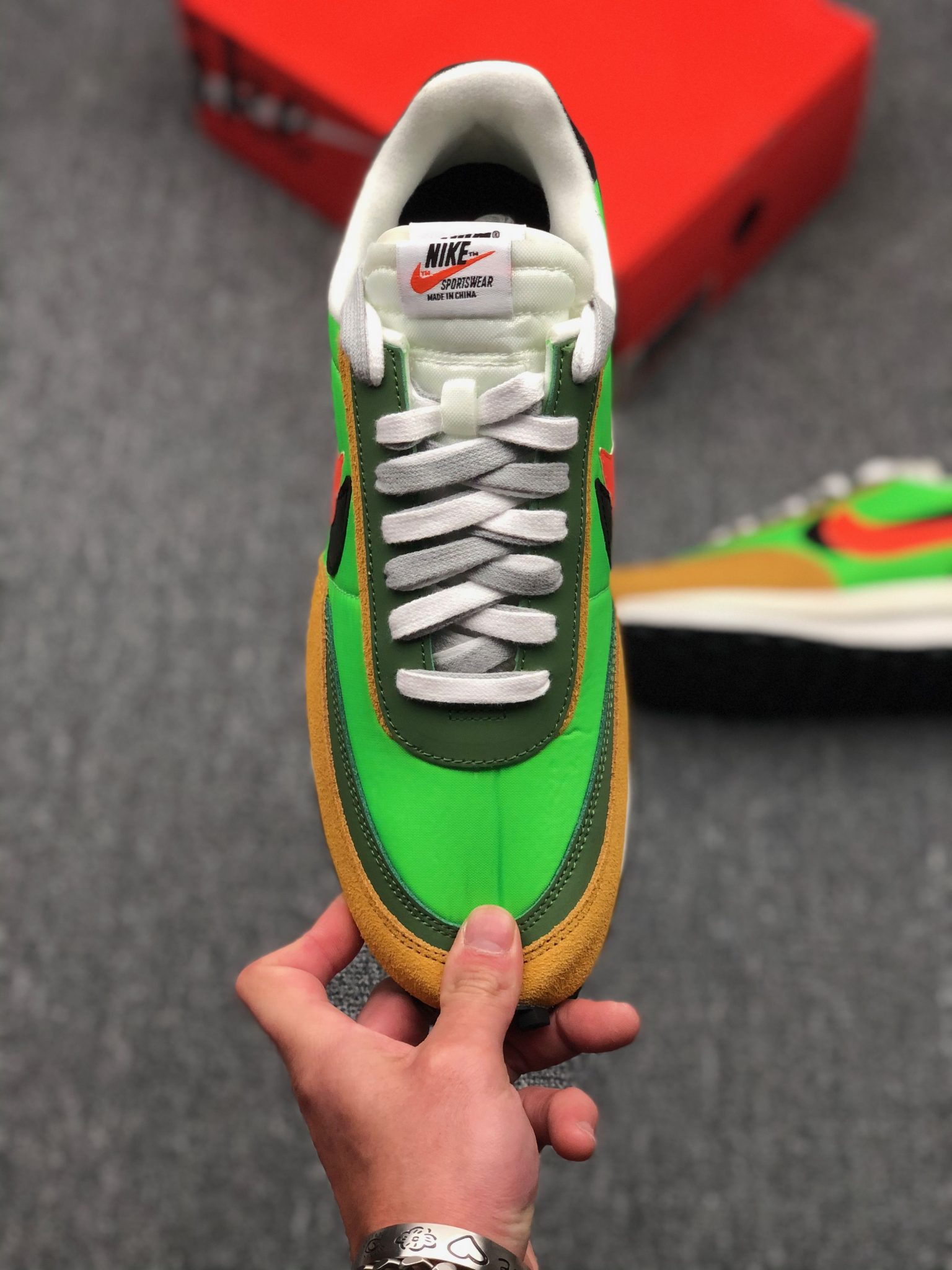 nike sacai waffle green multi