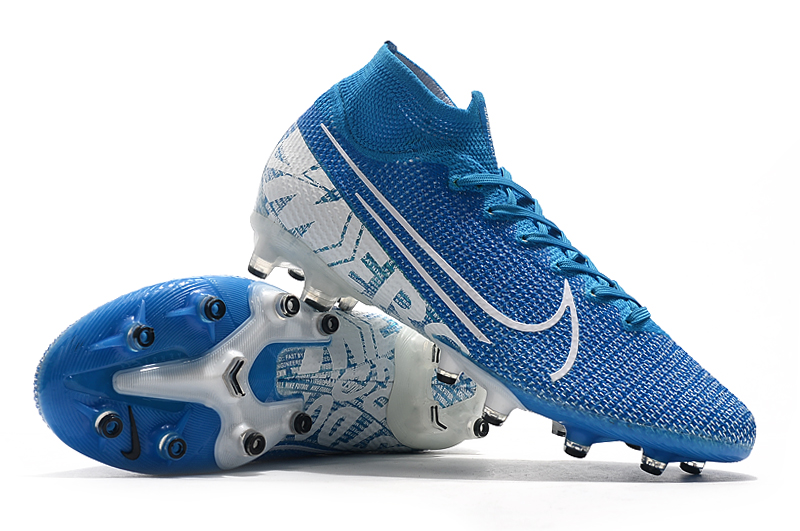 white and blue nike mercurial