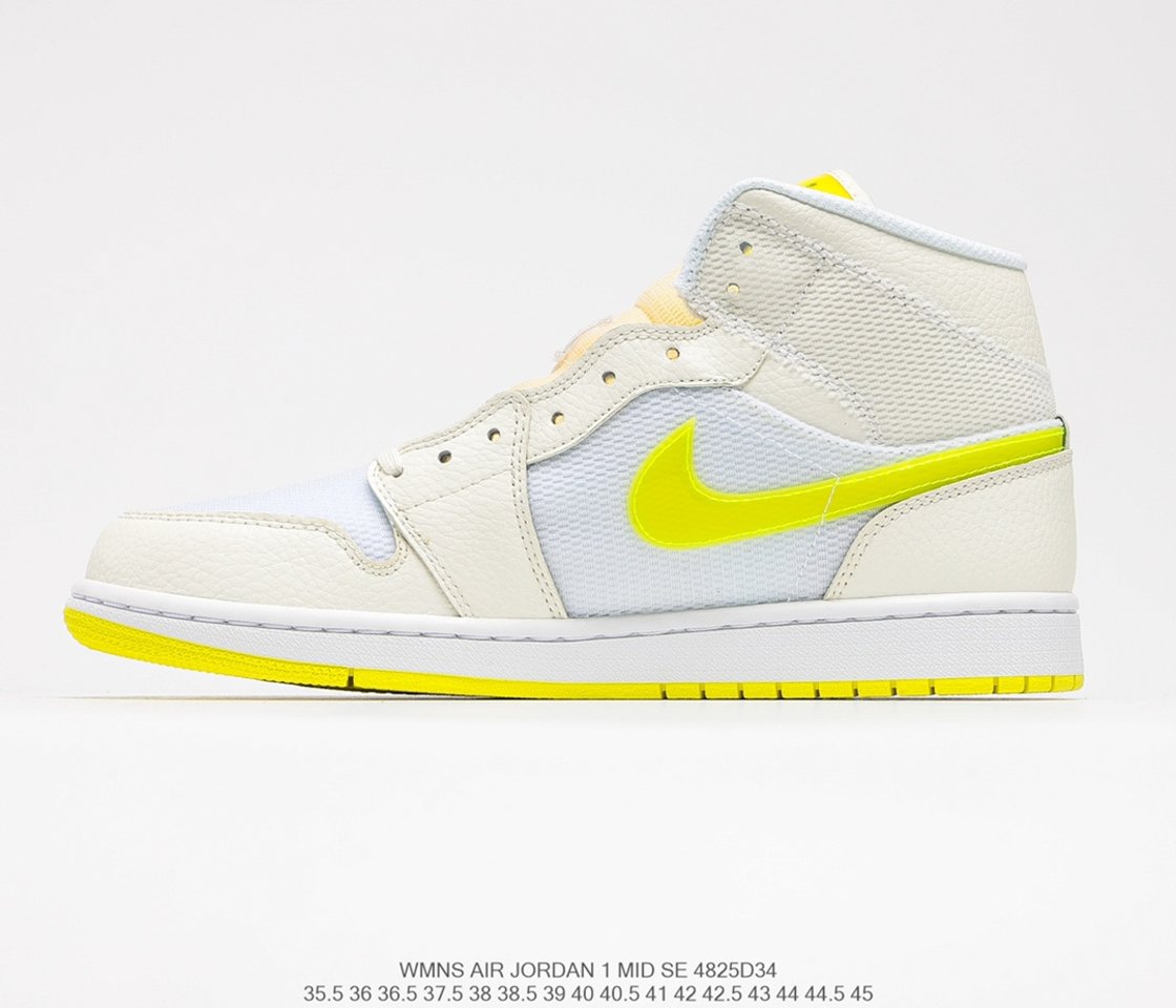 Air Jordan 1 Mid SE Sail LT Voltage Yellow II-White Left DB2822-107