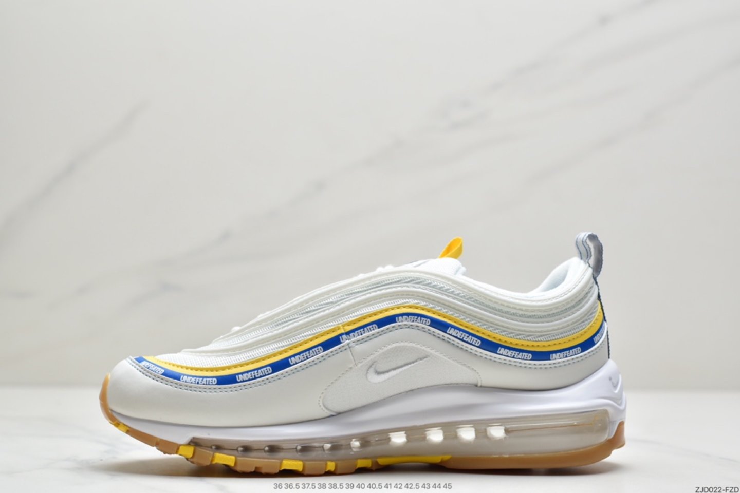 UNDEFEATED x Nike Air Max 97 Sail Aero Blue Midwest Gold White DC4830-100 Left