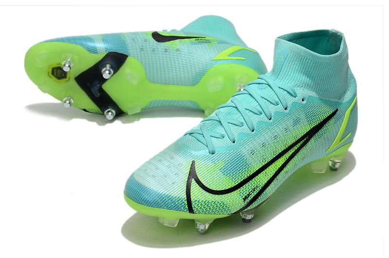 2021 Nike Mercurial Superfly VIII Elite SG PRO Anti Clog blue, green and black football shoes vamp