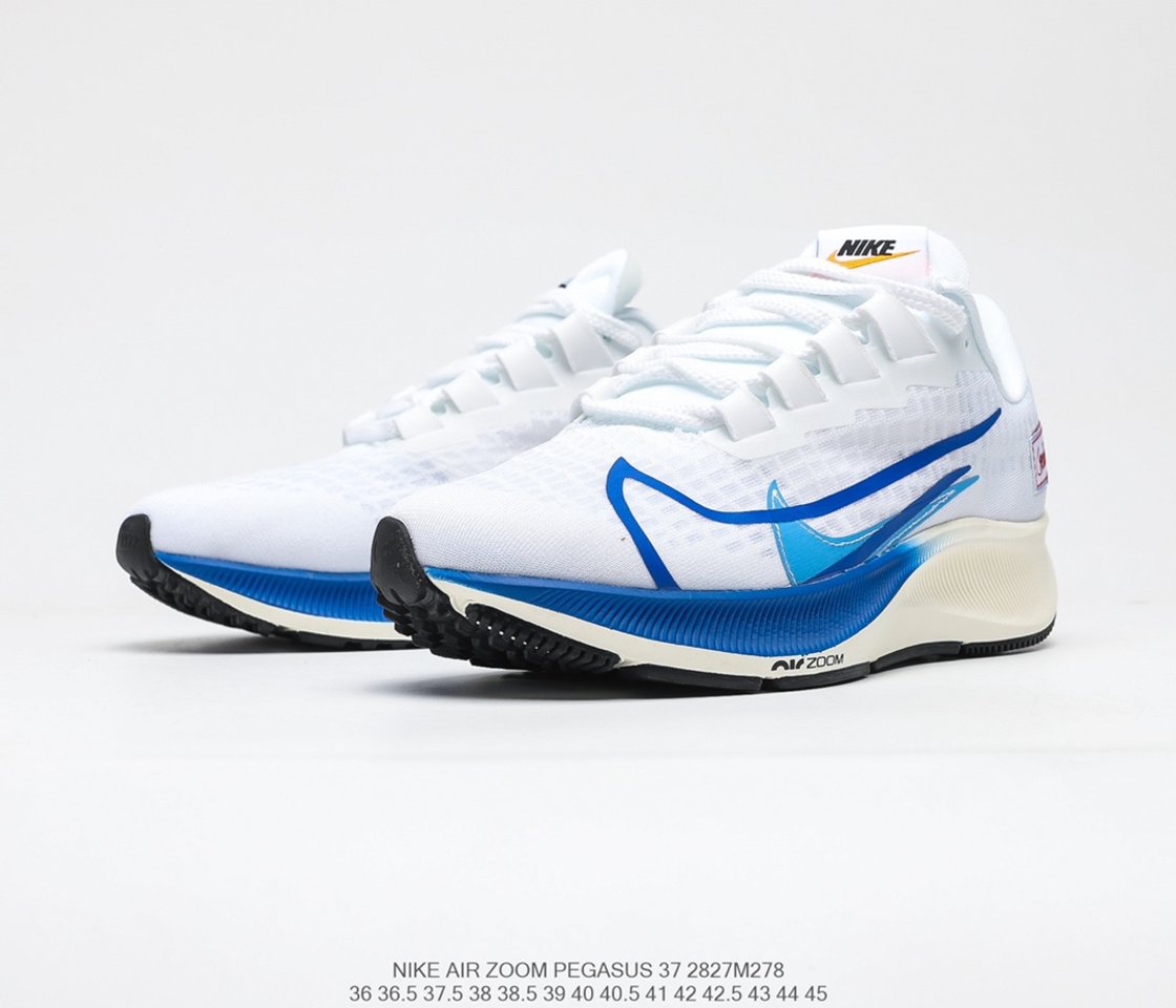 2021 Nike Air Zoom Pegasus 37 Premium White Game Royal Running Shoes CQ9908-100 overal