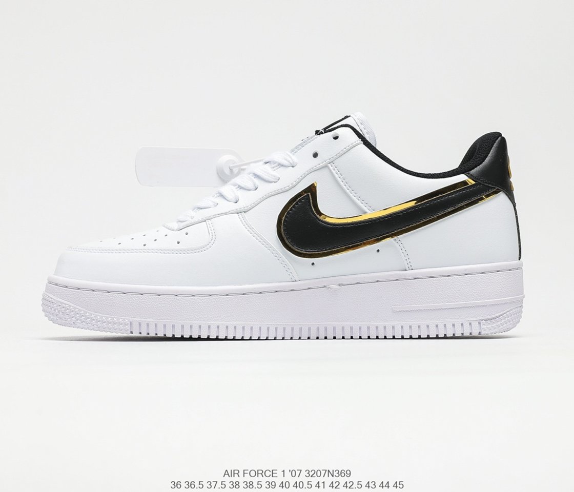 2021Hot Sale Nike Air Force 1 Low White Black Gold Double Swoosh DA8481-100 Left