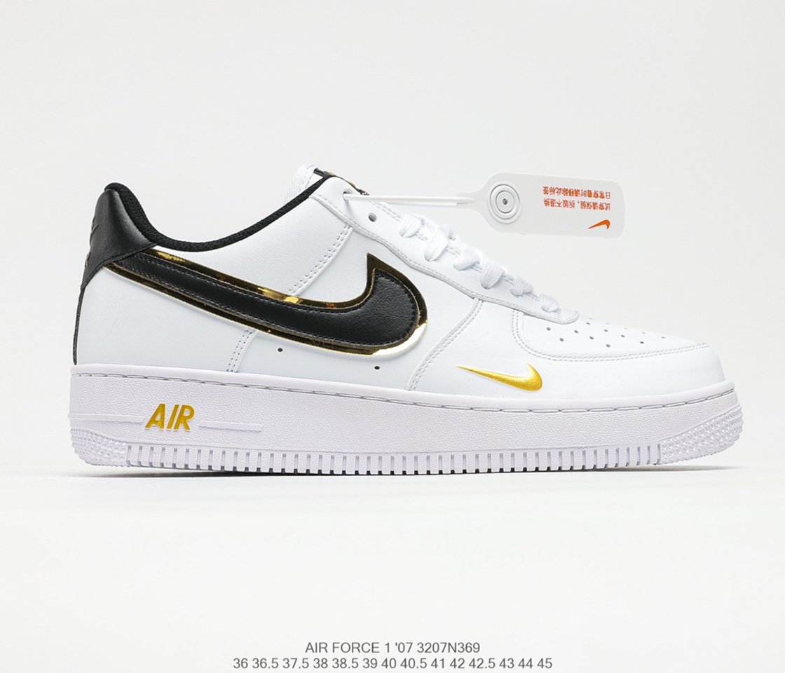 2021 Hot Sale Nike Air Force 1 Low White Black Gold Double Swoosh ...