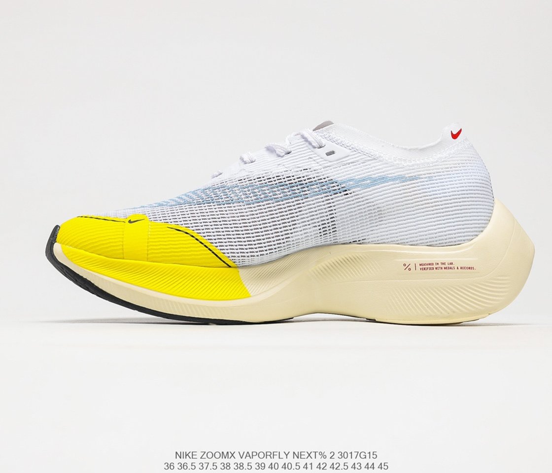 Nike ZoomX VaporFly NEXT% 2 White Yellow Strike Shoes DM9056-100