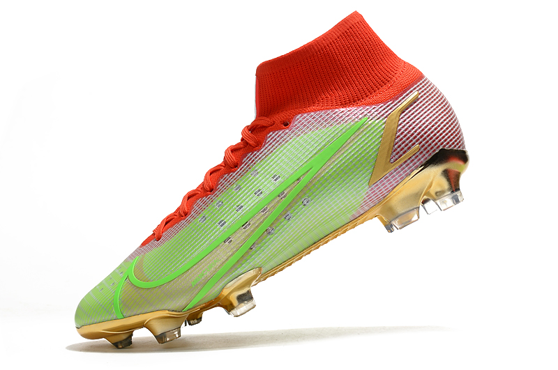 New Nike Superfly 8 Elite FG green and red high-top waterproof football boots Left