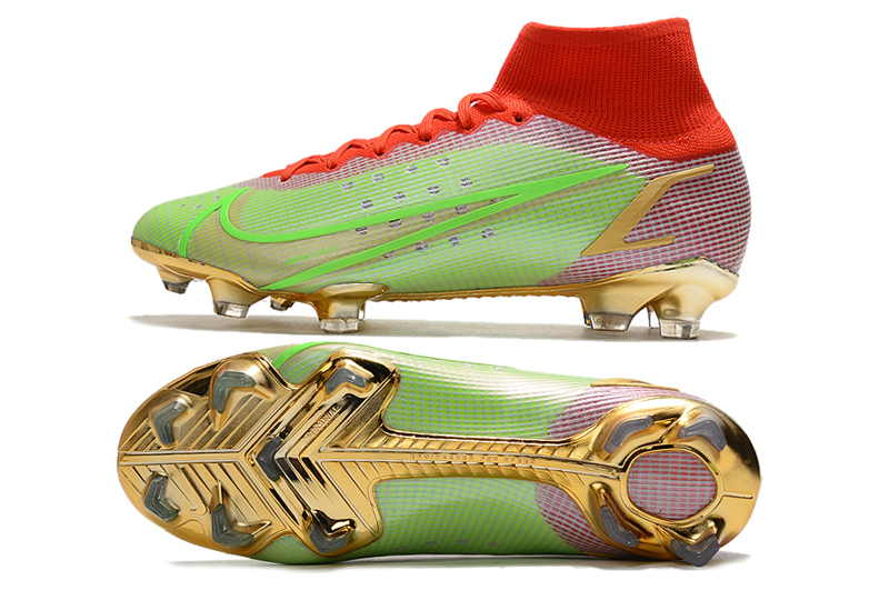 New Nike Superfly 8 Elite FG green and red high-top waterproof football boots Sole