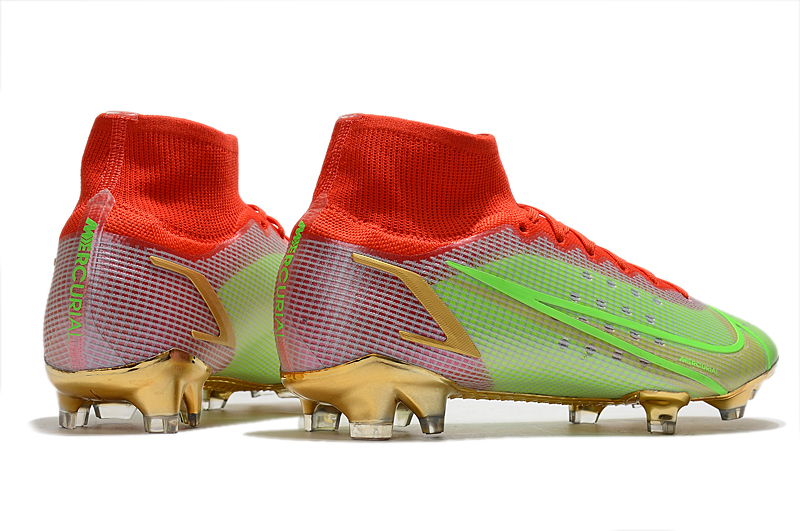 New Nike Superfly 8 Elite FG green and red high-top waterproof football boots side
