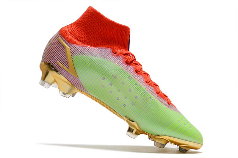 New Nike Superfly 8 Elite FG green and red high-top waterproof football boots