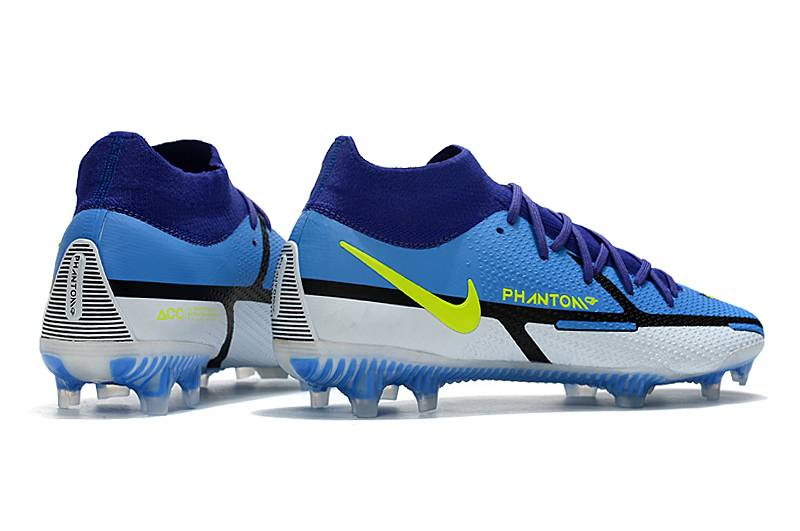 Nike Phantom GT2 Dynamic Fit Elite FG high-top blue and white football shoes Outside