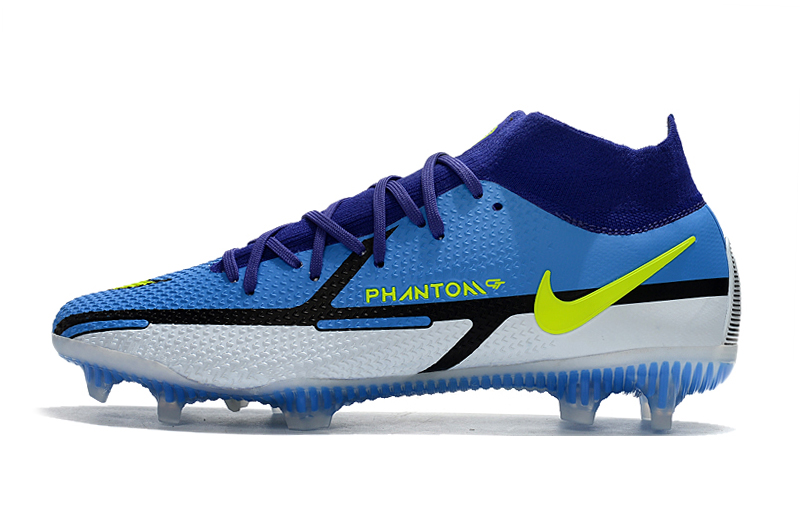 Nike Phantom GT2 Dynamic Fit Elite FG high-top blue and white football shoes Shop