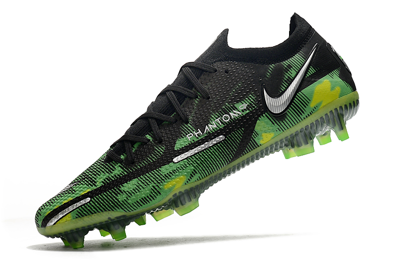 Nike Phantom GT2 Elite FG green, black and gold football shoes Left