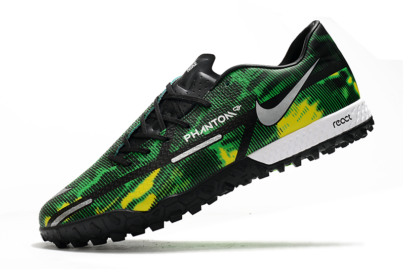 Nike React Phantom GT2 Pro TF green and black football shoes Left