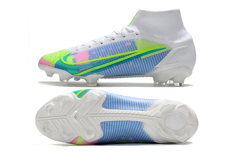 Nike Superfly 8 Elite FG high top white blue green football shoes Sole