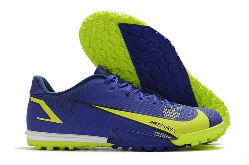 Nike Vapor 14 Academy TF Blue and Yellow Spike Football Boots Outside